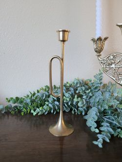 Vintage brass trumpet candle holder