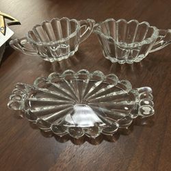 Antique Heisey Glass Creamer Sugar With Tray