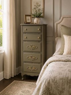 Sage Green French Provincial Tall Chest / Lingerie Chest