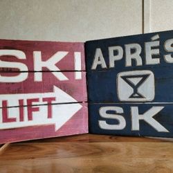 DEI Ski Red Blue Distressed Wooden Wall Decor