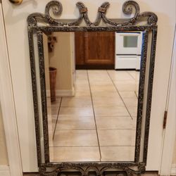 Large Beveled Mirror With Metal Ornate Frame - Heavy Well Made