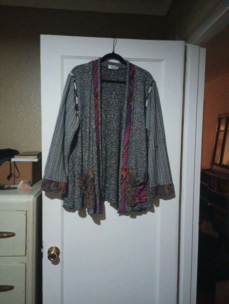 Vintage Multicolor Patterned Open Cardigan