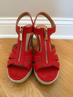 Michael Kors Red Canvas Wedge Sandals Size. 8