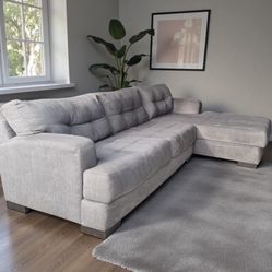 Large Gray Sectional Sofa with Extra Wide Chaise Lounge