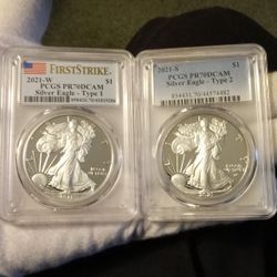 2021-W & S American Eagle Silver Proof Set PF 70  Dcam Type 1 & Type 2