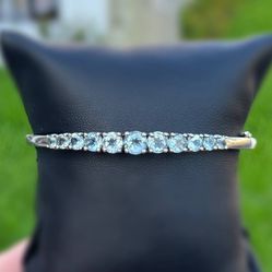 Vintage Jewelry .925 sterling silver aquamarine bangle bracelet 8.00” 12.0mm 12.00g