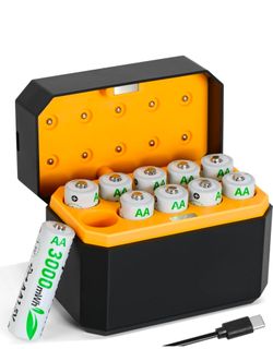 10-Pack Rechargeable AA Batteries Lithium with Charger Station,1.5V 3000mWh AA Battery Rechargeable,
