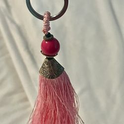 Pink Tassel Beaded Keychain Charm