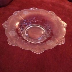 Vintage etched glass plant dish