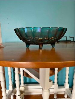 Blue Carnival glass bowl