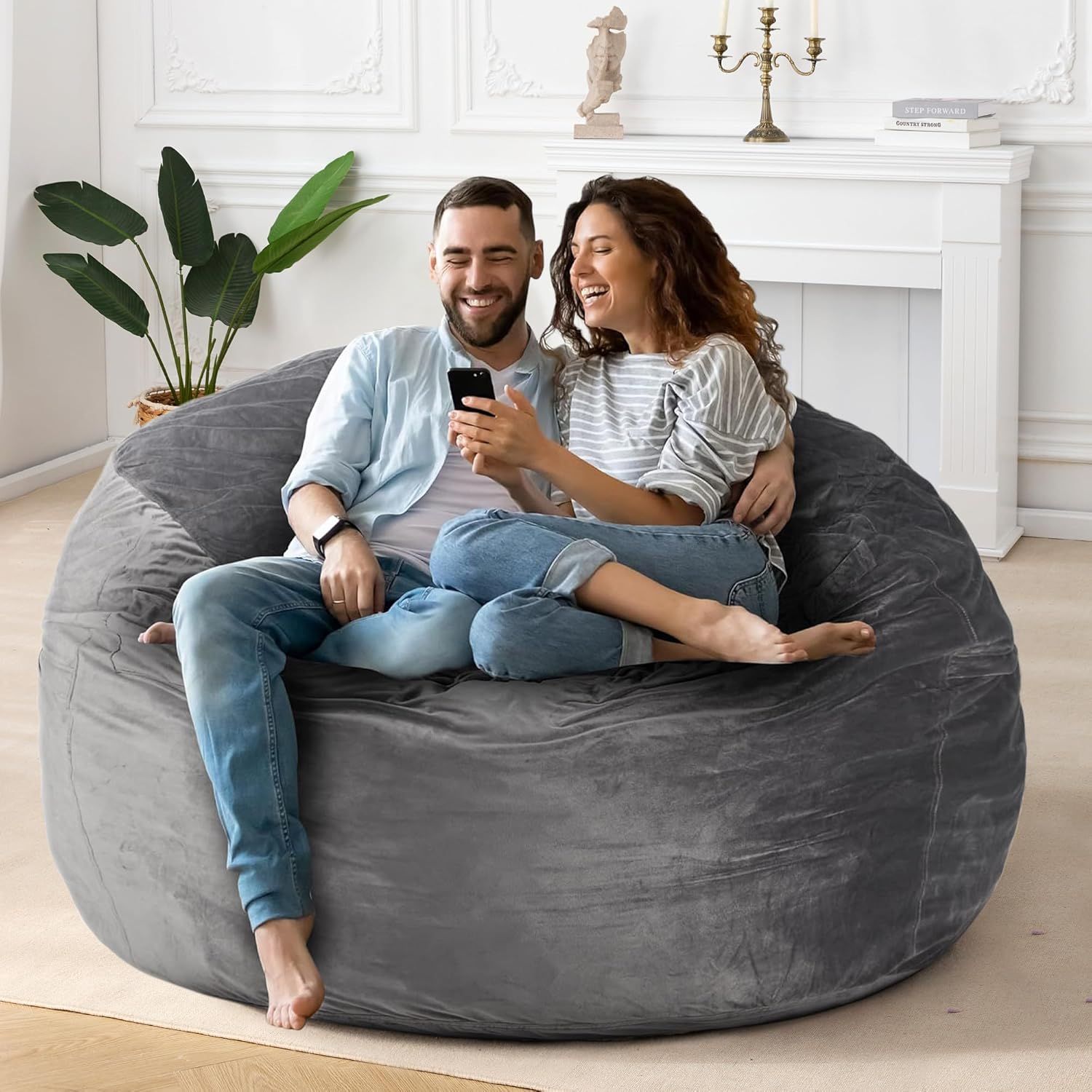 HABUTWAY Bean Bag Chair: Giant 5' Memory Foam Furniture Bean Bag Chair with Microfiber Cover - 5Ft,Silver Grey