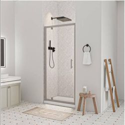Frameless Pivot Shower Door with Brushed Nickel Frame