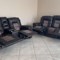 Leather recliner sofa set