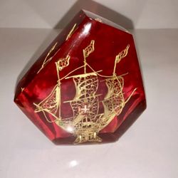 Vintage Nautical Paperweight Clipper Ship Portugal Gold Filigree Vermeil Boat