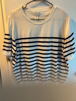 H&M White Blue Stripe Shirt Size XL Womens