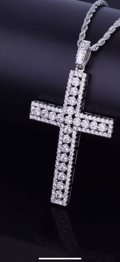 Cubic Zirconia Cross Pendant w/ Rope Chain