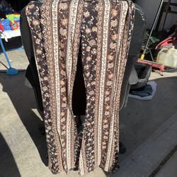 Brown Floral Striped Flare Pants