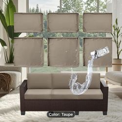 6pcs Taupe Waterproof Outdoor Cushion Covers