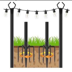2 pack 10Ft string poles, poles for outdoor string lights metal poles stand for patio ,backyard,decoration