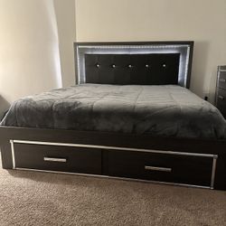 King Size Storage Bed w/ LED Lights – Great Condition