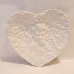 Vintage Ceramic Heart Shaped Handpainted Plate with Shy Angel Made in Italy 1995