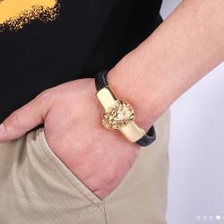 High Quality 18 k gold plated Stainless Steel Leather Bracelet Dress Bracelet For Men,