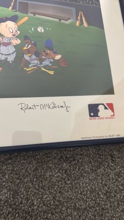 This is a 1994 limited edition "Sluggers" lithoserigraph featuring Looney Tunes characters as baseball players, which bears an official Major League B