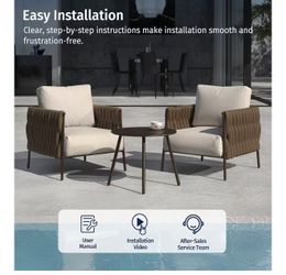 New in box 3-Piece Patio Furniture Set | Armchairs & Coffee Table | Outdoor Furniture with Cushions | Deep Seating Modern Conversation Set | Garden, P
