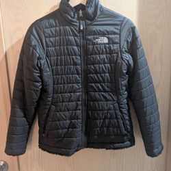 The North Face Girl's Reversible Mossbud Swirl Quilted & Fleece Jacket - Black, Large (14/16)