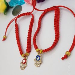 Red Bracelets Set Hand-woven Hamsa Blue Red Eye 