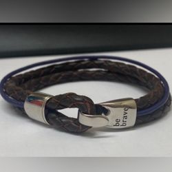 Be Brave, Brown & Blue leather Hook Bracelet