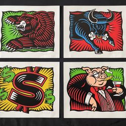1997, Herd on the Street, Burton Morris, Four Silkscreens, Signed Limited Edition