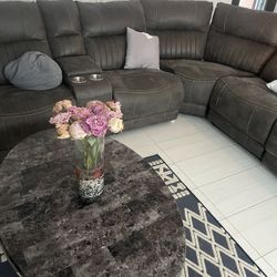 L Shaped Brown Couch With Reclining Chair 