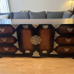 Vintage Korean Burl Wood Credenza / Dresser – Statement Piece