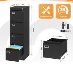 🥨4 Drawer File Cabinet with Lock, Metal File Cabinets for Home Office,18" Deep Vertical Black Filing Cabinets Office Storage Cabinet 
