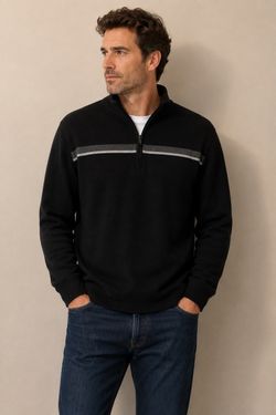 Banana Republic Men’s Quarter Zip Pullover Black Gray Stripe Medium