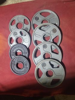 2" HOLE  OLYMPIC PLATES 30LBs. TOTAL 
2-2.5s. 4-5s.  
11525 S HALSTED DUNKIN DONUTS/7111.S WESTERN WALGREENS 
30$  CASH ONLY AS IS