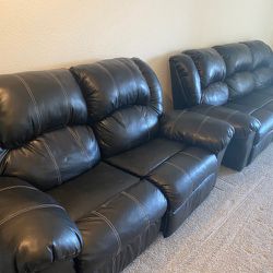 Two black leather couch set plus bonus, excellent condition see more…