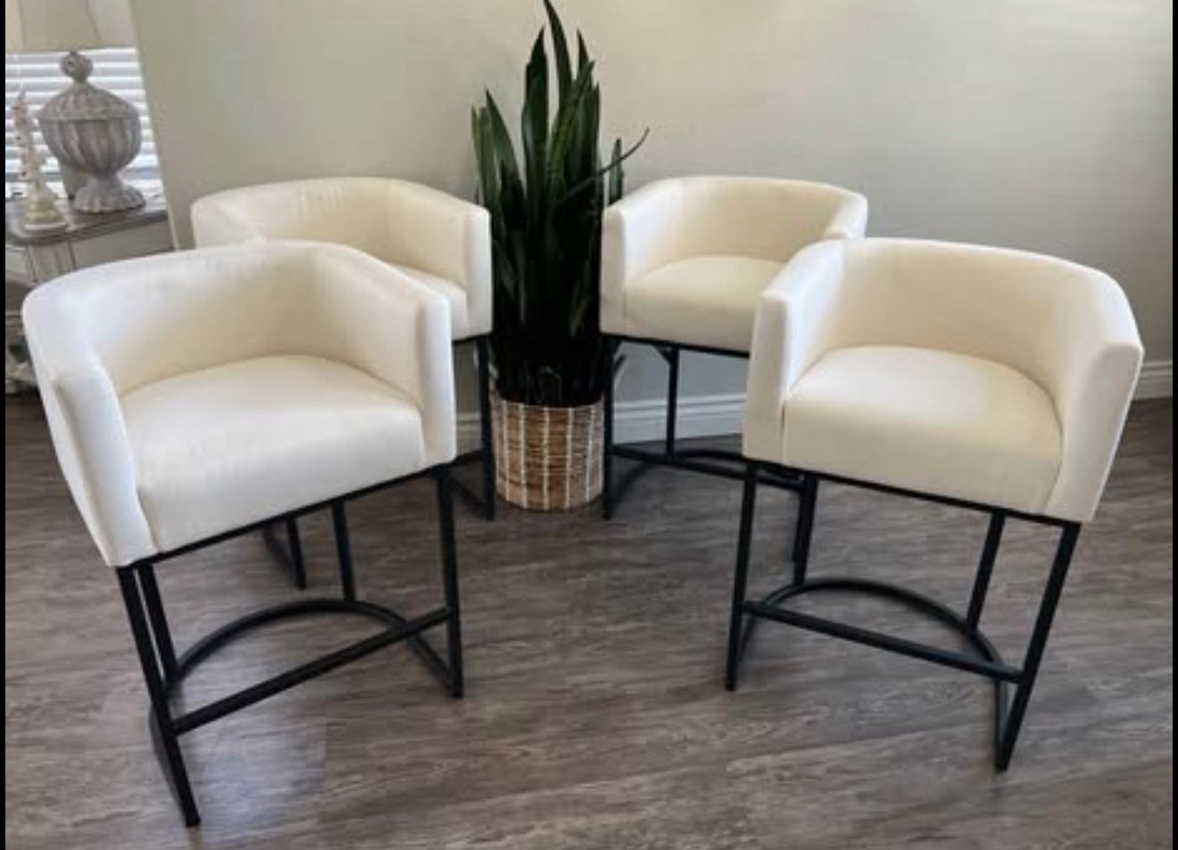 LUE BONA 27" H Counter Height Bar Stools Set of 4, Modern Barrel Counter Stools with Backrest and Ar