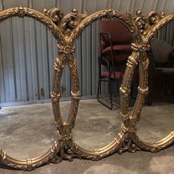 Vintage Gold Hollywood Regency Triptych Triple Interlocking Oval Wall Mirror Bassett