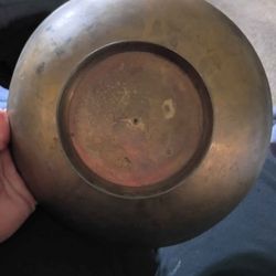 Vintage Handpainted Brass & Enamel Decorative Plate 6” W From India