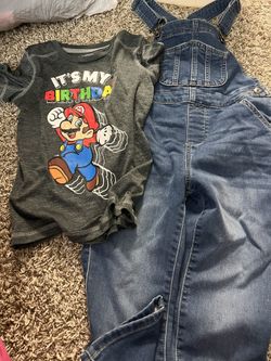 Súper Mario Bros. Birthday Shirt. Overalls . Size 5 . Children. Kids Clothes . Boys . 