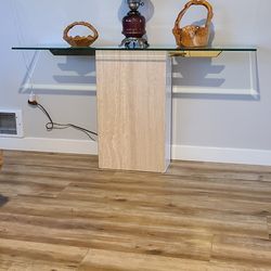 Italian Travertine Brass and Glass console By Artedi