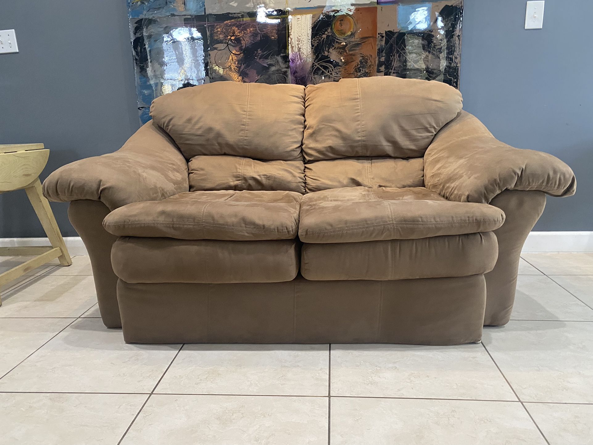 Tan Suede Loveseat Couch