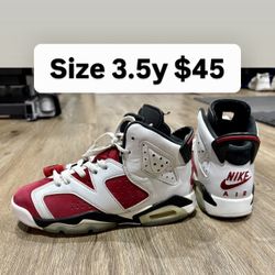 Jordan Retro 6s Carmines Size 3.5y