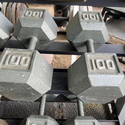 100lb Hex Iron Dumbbell Set Weights 
