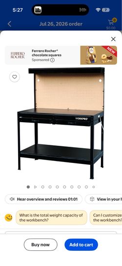WORKPRO Multi-Purpose 48-inch Workbench with Work Light,