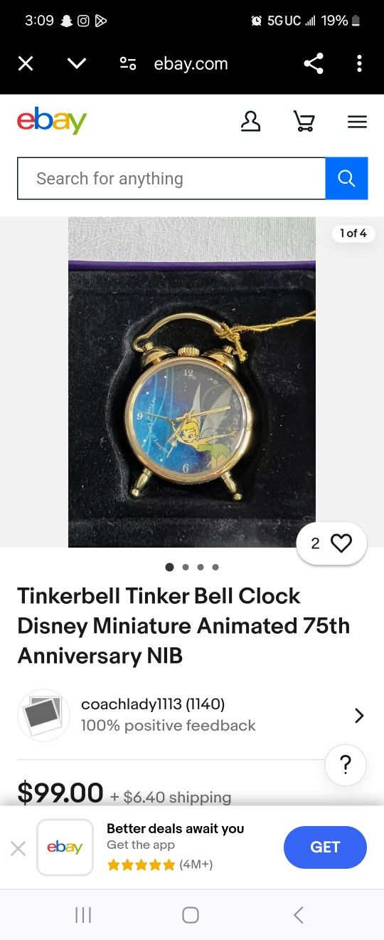 Clock tinkerbell clock collectible