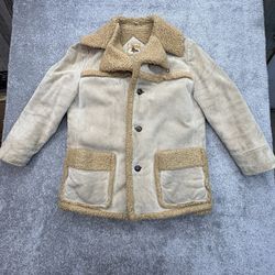 Vintage Men’s Size 44 Tan Suede Jacket Faux Shearling Collar Korea RN 50364