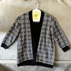 Anne Klein XL Layered Cardigan Black White Knit Attached Inner Top